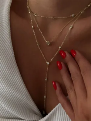 Çoklu Kalpli Taşlı Kolye